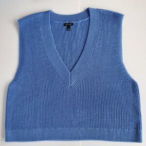 Talbots Knit Vest Blue Waist Length 52% Wool Size Medium Career Sweater Vest